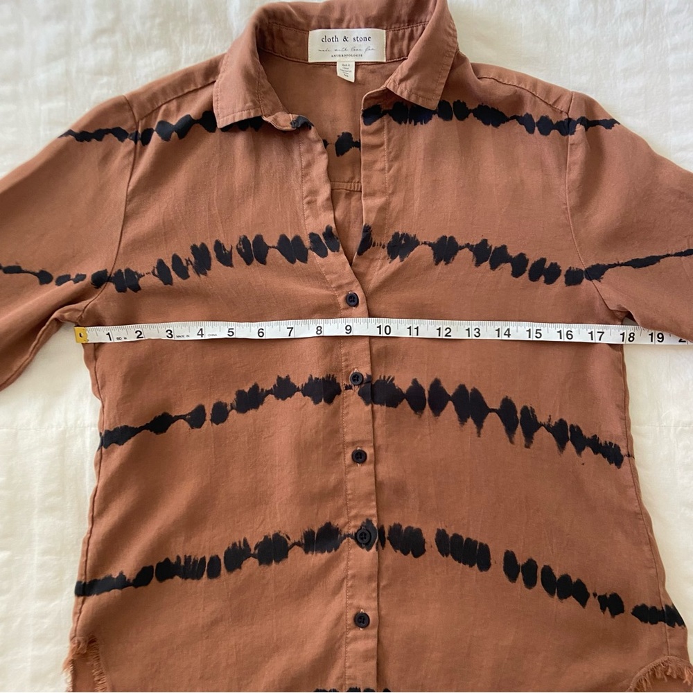 Anthropologie Cloth & Stone Edie Brown Tie Dye Button Down Blouse - Picture 14 of 15